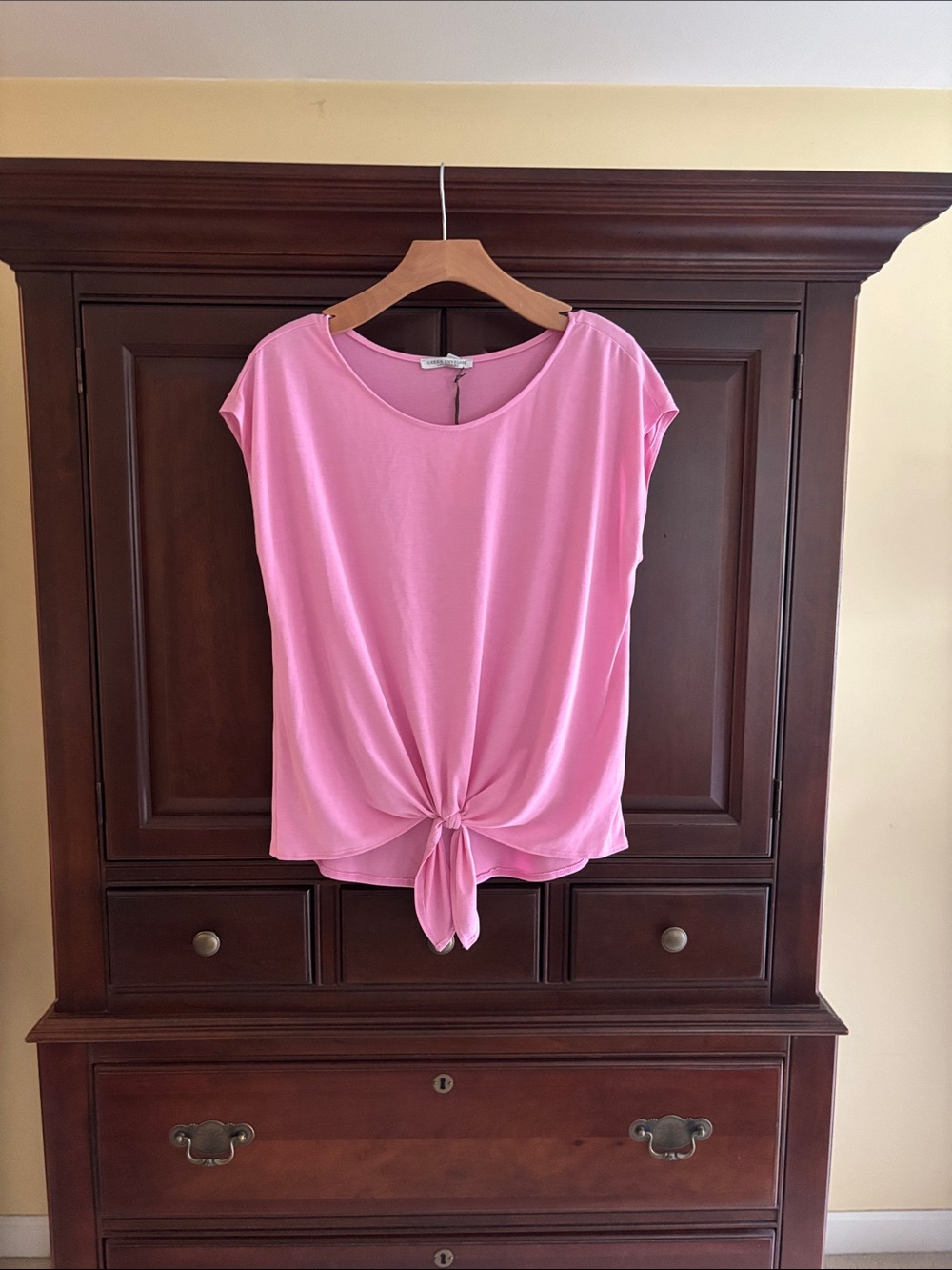 Green Envelope Pink Tie-Front Short Sleeve Tee